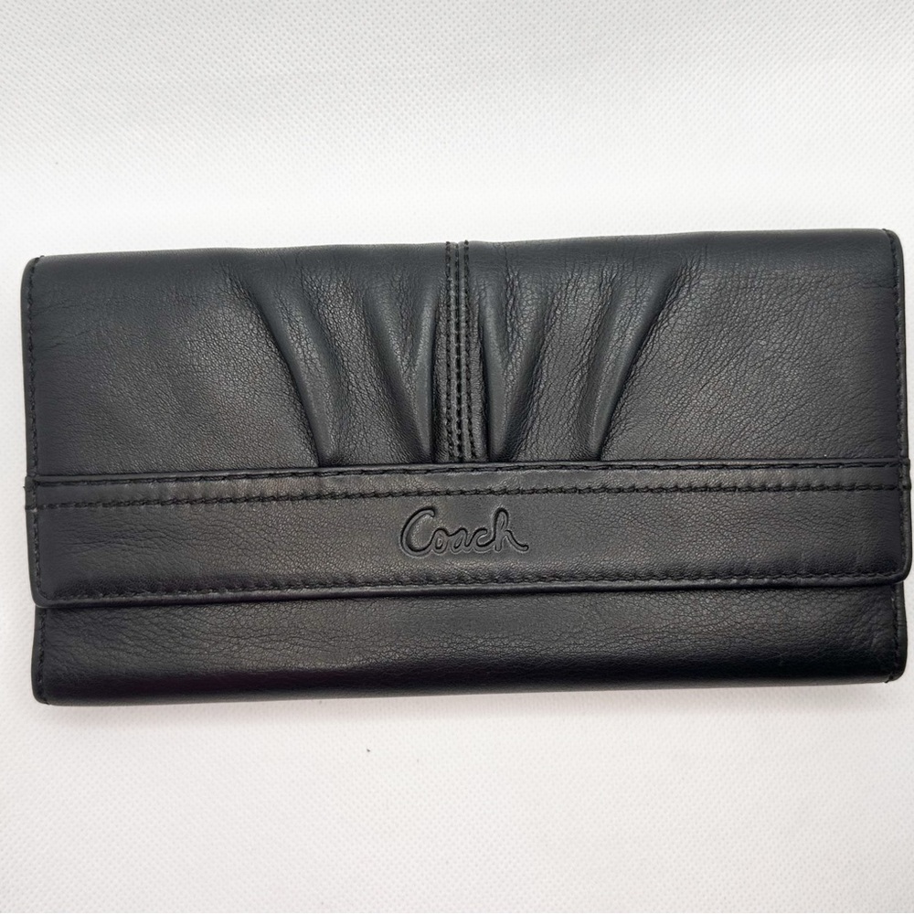 Coach Ashley Pleated Black Leather Tri-Fold Wallet / Vintage 2004 EUC